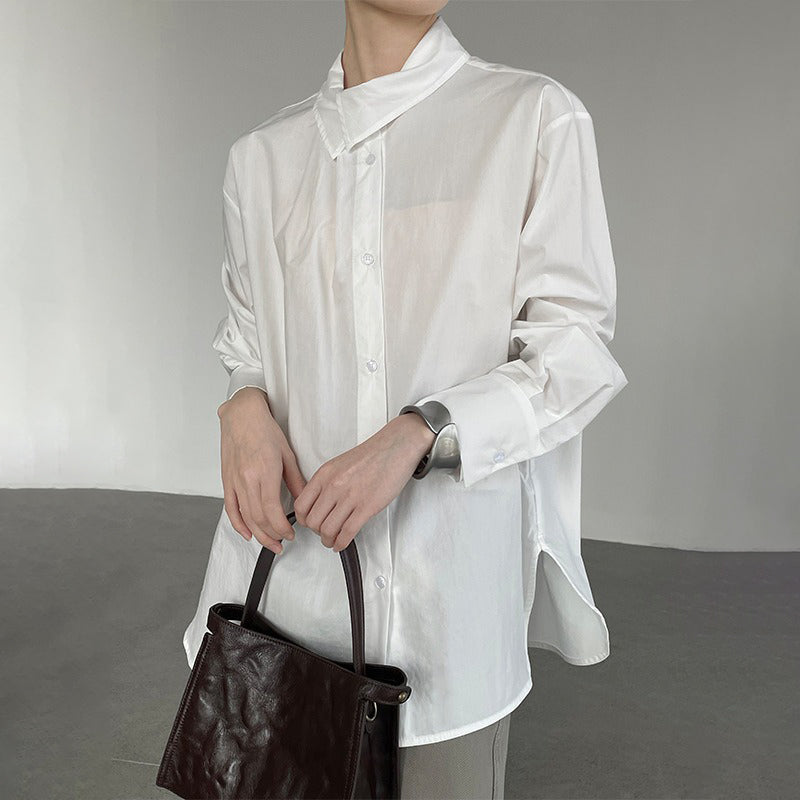 【トップス】レディース シャツ 春新作 不規則デザイン 長袖 ゆったり 体型カバー 襟デザイン 上品 カジュアル ブラウス【JZシリーズ】