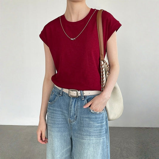 【トップス】ネックレス風 ウエストシェイプ フリルスリーブ スリット 半袖 【JZシリーズ】