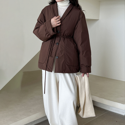 【アウター】ホワイトダックダウン レディース 冬 保温 軽量 ウエストリボン ダウンジャケット ダウンコート【JZシリーズ】