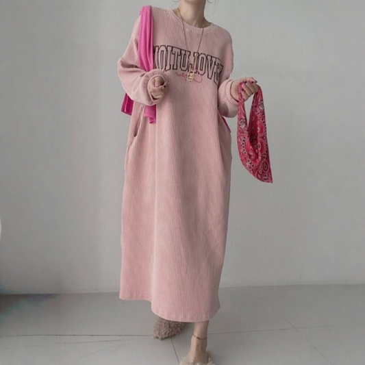 【60%OFF⭐️早い者勝ち】【ワンピース】コーデュロイ プリント ゆったり スウェット 長袖 ワンピース【FCシリーズ】