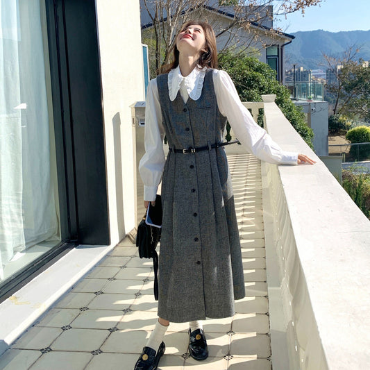 【セットアップ】クールエレガント ノースリーブワンピース × シャツ 2点セット レディース 早春・秋向け やさしく知的な 大人レイヤードコーデ【JZシリーズ】