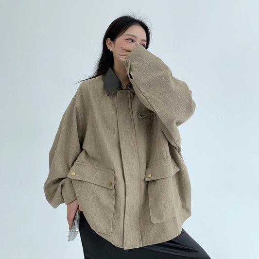 【アウター】アメリカンレトロ バーン風 春秋 カジュアルシルエット ジャケット レディース【FCシリーズ】