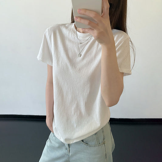 【トップス】ホワイト 半袖Tシャツ ゆったりシルエット ナチュラル シンプル カジュアル トップス【FCシリーズ】