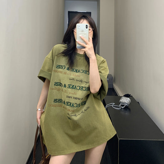 【トップス】アメリカンヴィンテージ風 ヘビーウェイト加工 ロゴ刺繍 綿100％半袖Tシャツ【FCシリーズ】