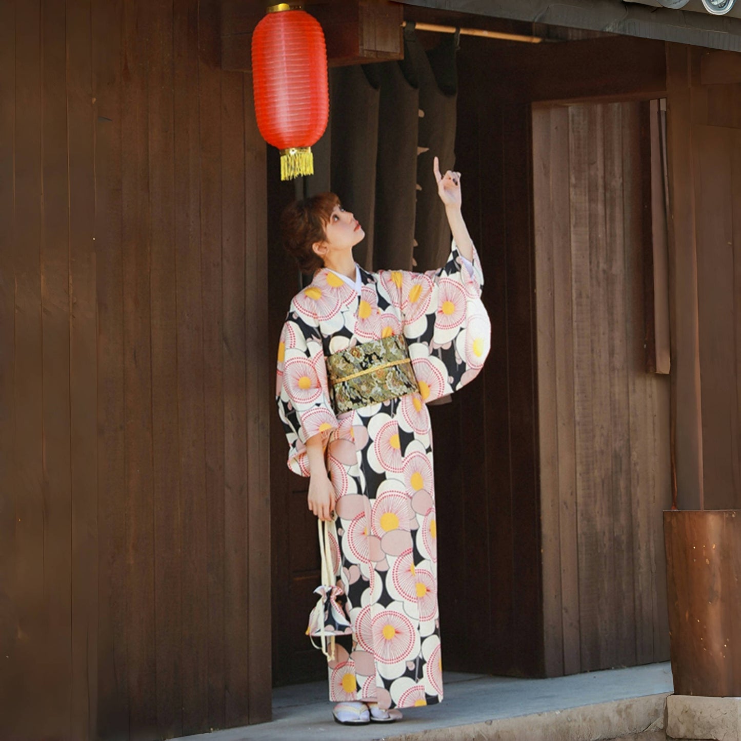 【ワンピース】夏 花火大会 黒×ピンク  ガーリー系 浴衣 【SHシリーズ】