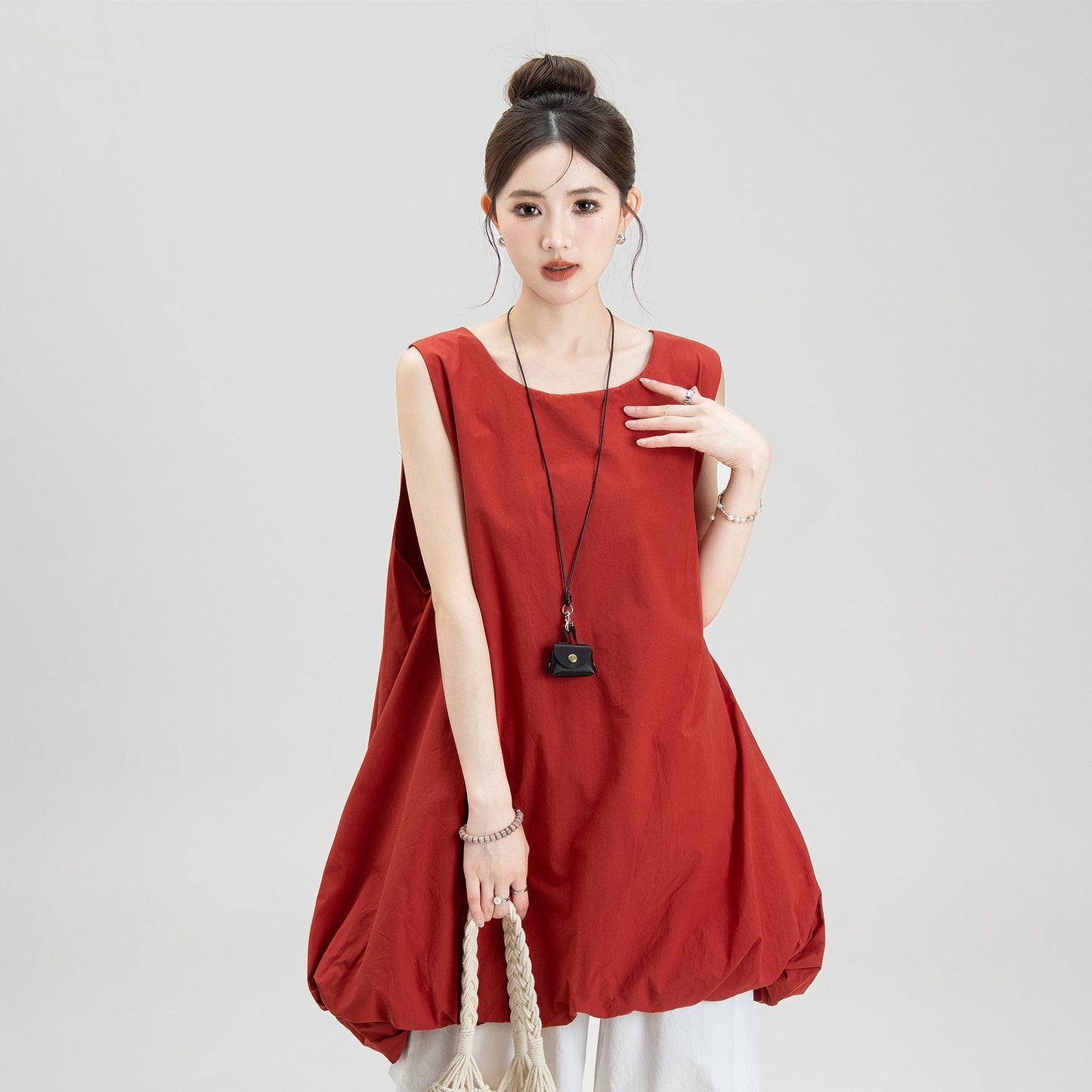 【ワンピース】夏新作 ゆったりカジュアル ノースリーブバルーンシルエットワンピース【JZシリーズ】