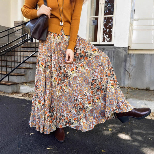 【ボトムス】花柄 春 秋 冬 大振裾 レトロ スカート 【SHシリーズ】