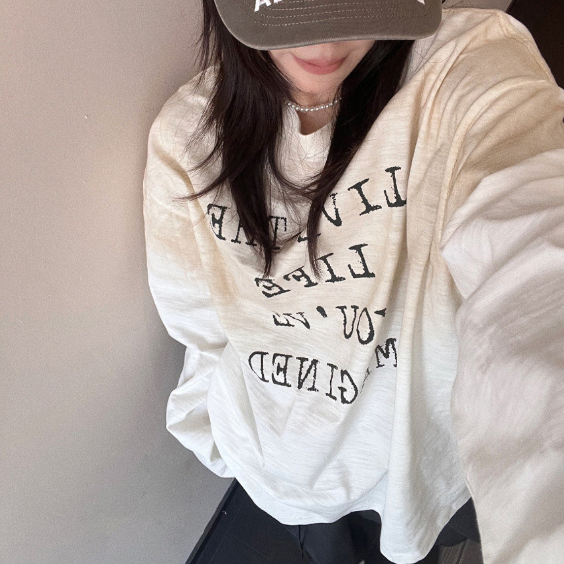 【トップス】秋冬 アメリカン 高級感 レディース ゆったり レトロ 長袖 Tシャツ【FCシリーズ】