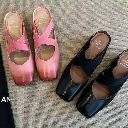 【シューズ】夏の新作  スクエアトゥ ギャザー加工  デイリーコーデにぴったり パンプス