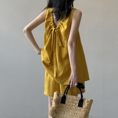 2点セット！【セットアップ】夏 韓国系 タンクトップ＋ハイウエスト カジュアルショートパンツ 2点上下セット【JZシリーズ】