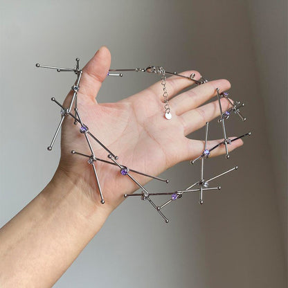 【🎁 B2G1｜先行スタート！】【グッズ】パンク風 アシンメトリー幾何ラインネックレス｜チョーカー｜個性派ヨーロッパ風アクセ