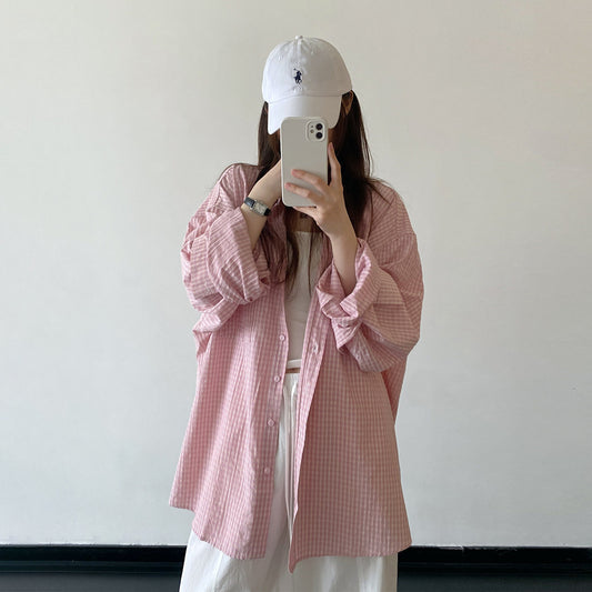 【トップス】チェックシャツ レディース 夏 ビッグサイズ ルーズシルエット UVカット 長袖 カジュアル トップス 通勤 ゆったり 人気【FCシリーズ】
