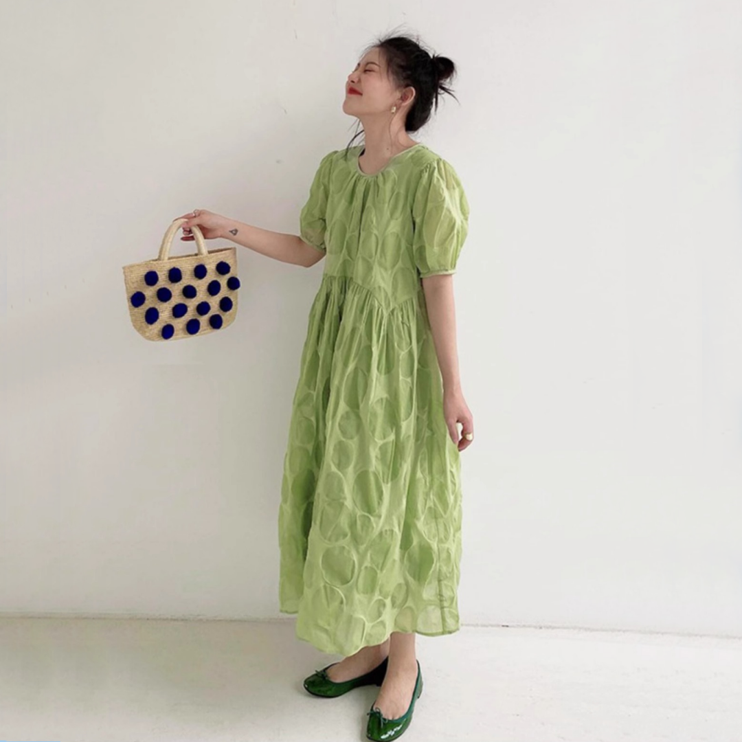 【ワンピース】【15～18日内発送】夏 ラウンドネック  ハイウエスト  半袖 ワンピース 【JZシリーズ】