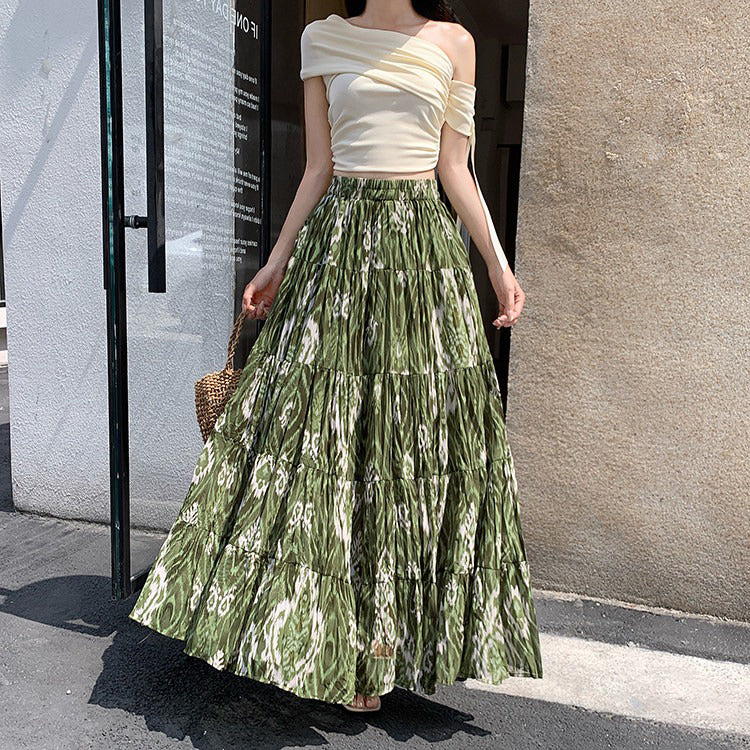 【ボトムス】フレンチ花柄シフォンスカート レディース 夏 ティアードスカート ハイウエスト 上品ナチュラルコーデ【SHシリーズ】