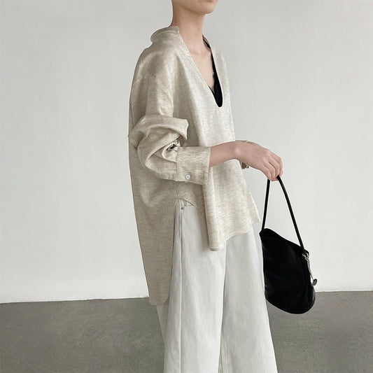 【トップス】深めUネック ミニマル 着回しやすい 上品な雰囲気 シャツ 【JZシリーズ】