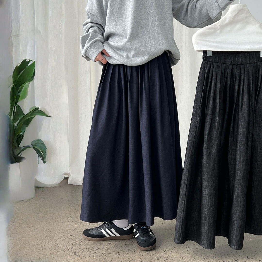 【ボトムス】春 秋 冬 ハイウエスト デニム風 カジュアル ロングスカート 【JZシリーズ】