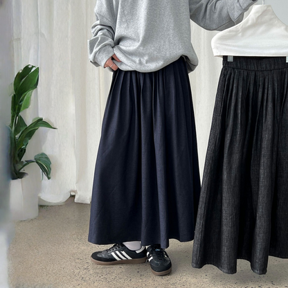【ボトムス】春 秋 冬 ハイウエスト デニム風 カジュアル ロングスカート 【JZシリーズ】