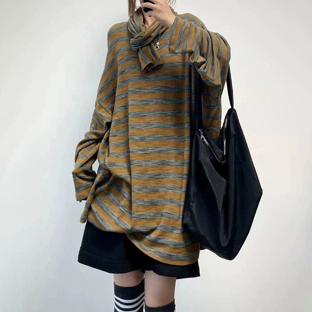 [上衣] 春秋寬鬆條紋T卹