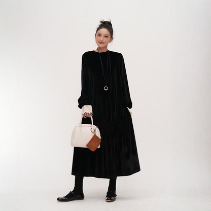 【ワンピース】オードリー風 ベロア 春 秋 冬 長袖 ワンピース 【JZシリーズ】