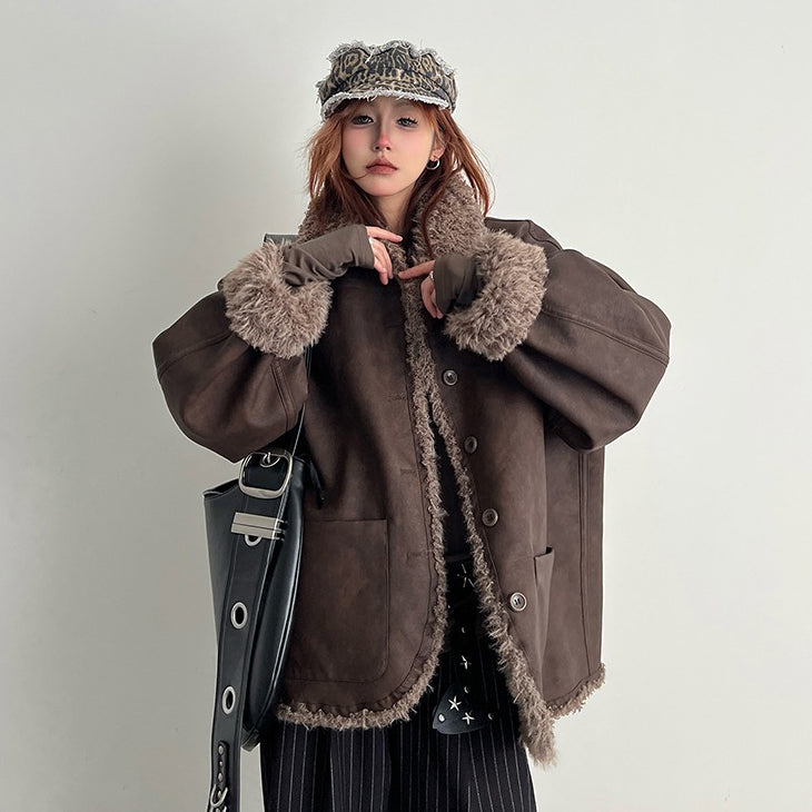 【アウター】秋冬新作 アメリカン風 デザイン感 ゆったり ショート丈両面着用  リバーシブルコート レディース【FCシリーズ】【15～20日内発送】