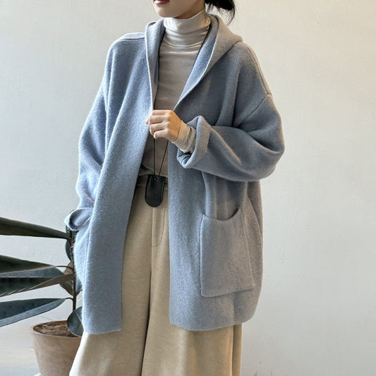 5カラー【アウター】秋冬新作 フード付き ニットカーディガン レディース ゆったり 高見え ルーズ【JZシリーズ】