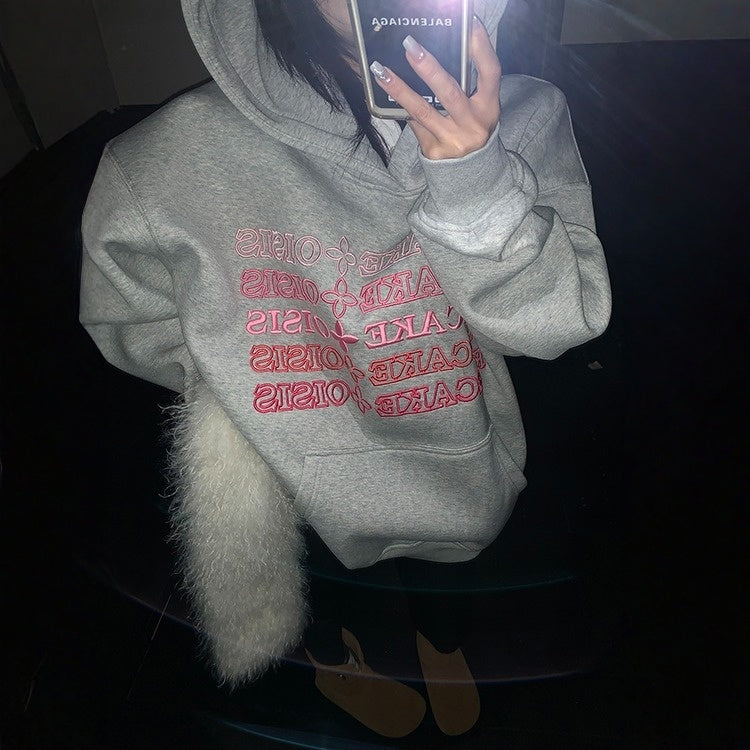 【トップス】裏起毛 刺繍 3D立体 春 秋 冬 フード付き パーカー 【FCシリーズ】