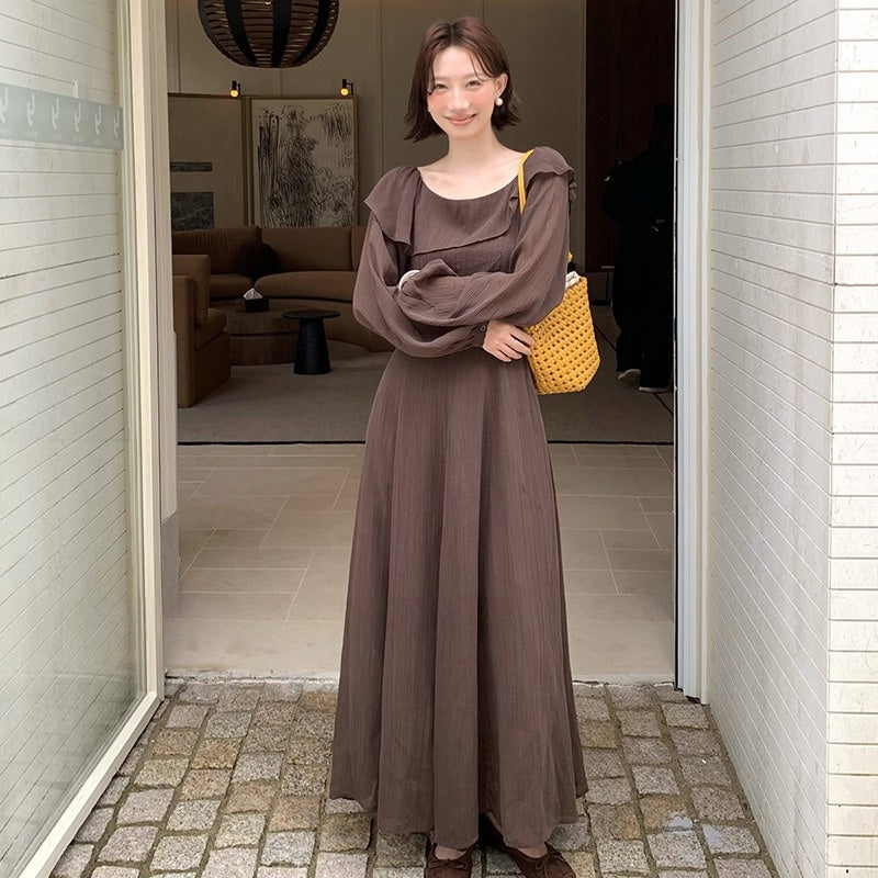 【ワンピース】春 秋 冬 フリル ハイウエスト長袖 ワンピース 【JZシリーズ】