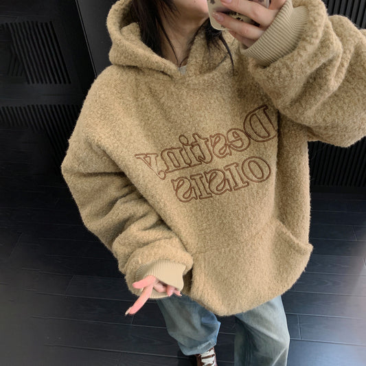 【トップス】レトロ風 ツイード風 オーバー 中綿ジャケット レディース フード付き 冬新作 パーカー【FCシリーズ】【18~25日発送】