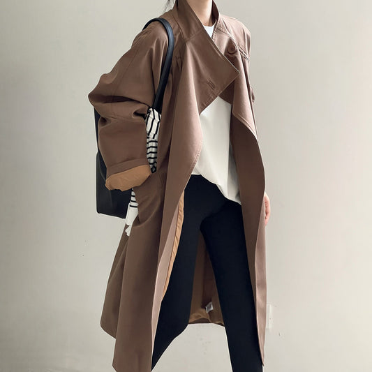 【アウター】春 秋 ワンボタン ミディ丈 ゆったり トレンチコート  【JZシリーズ】