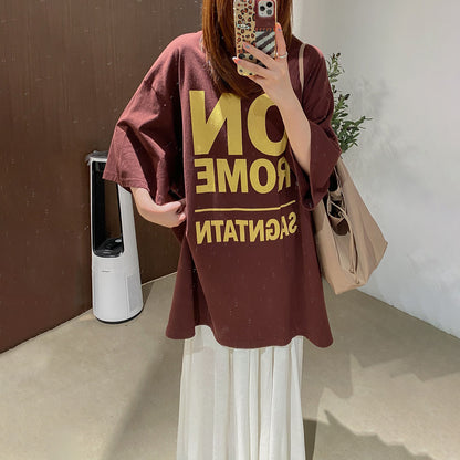 【トップス】カジュアル 英字プリント オーバーサイズ ロングTシャツ ゆったり【JZシリーズ】