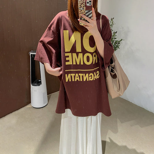 【トップス】カジュアル 英字プリント オーバーサイズ ロングTシャツ ゆったり【JZシリーズ】