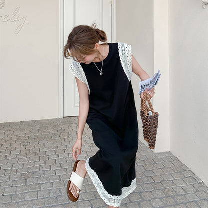 【ワンピース】フレンチ風 配色デザイン ゆったり ノースリーブワンピース レディース 夏 大人気 上品で洗練された ロングドレス【JZシリーズ】