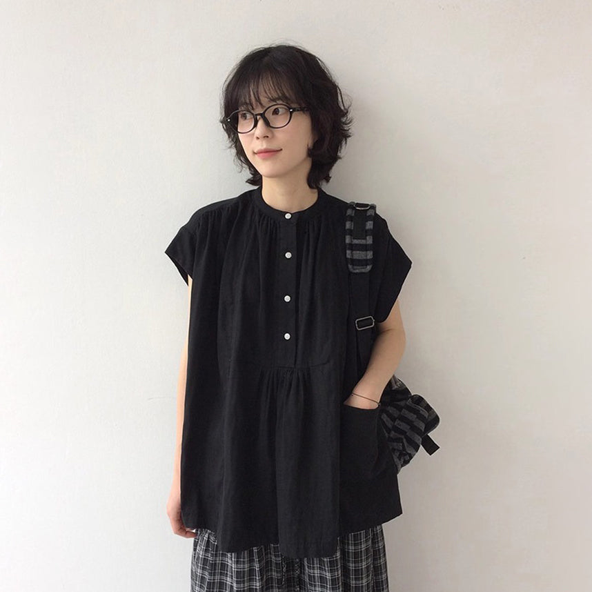 【トップス】韓国風 フレンチブラウス レディース 半袖 フリルデザイン ポケット付き ゆったり 上品トップス【JZシリーズ】