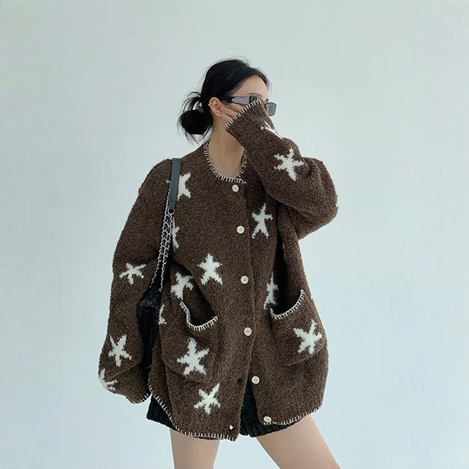 【アウター】春 秋 冬 ジャガード 厚手 ニット セーター カーディガン ジャケット 【FCシリーズ】