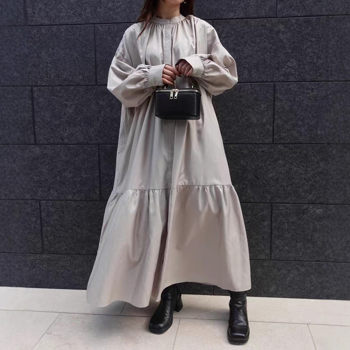 【ワンピース】 大きいサイズ対応ゆったり無地 長袖ワンピース 体型カバー 着痩せ ロング丈レディース服【15～20日内発送】