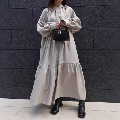 【ワンピース】 大きいサイズ対応ゆったり無地 長袖ワンピース 体型カバー 着痩せ ロング丈レディース服【15～20日内発送】