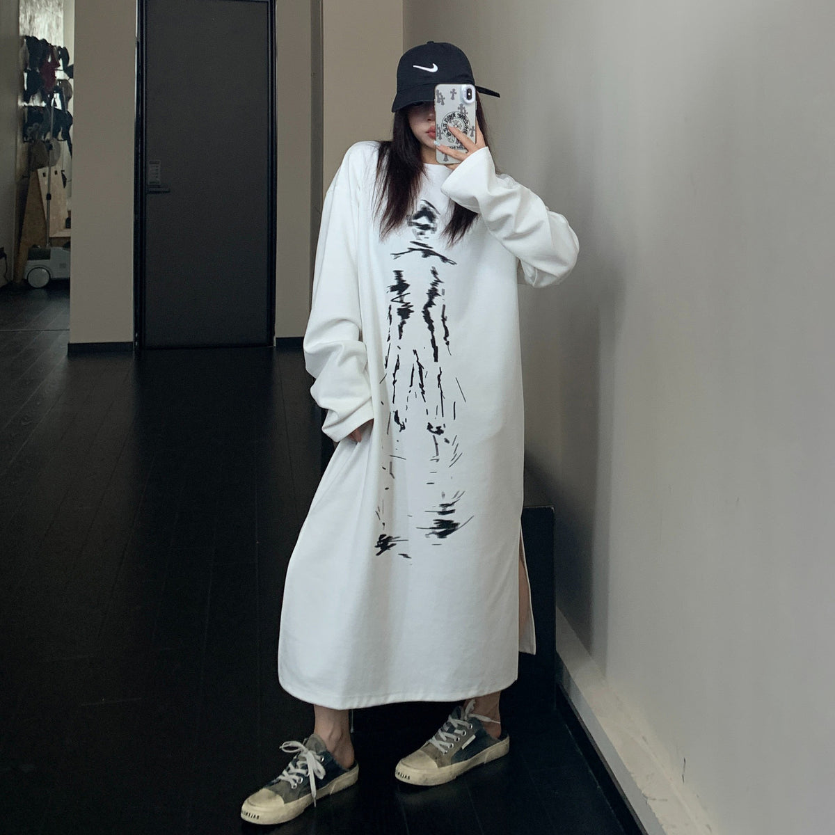 【ワンピース】薄手ロングワンピース レディース 初秋 長袖 ゆったり リラックス感 オーバーサイズ【FCシリーズ】