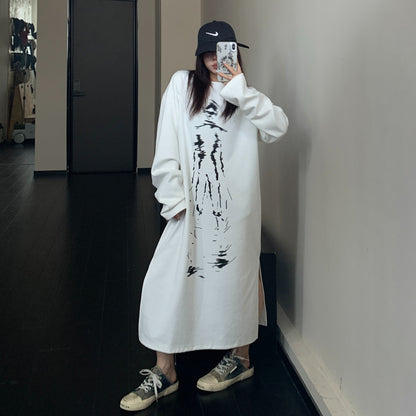 【ワンピース】薄手ロングワンピース レディース 初秋 長袖 ゆったり リラックス感 オーバーサイズ【FCシリーズ】