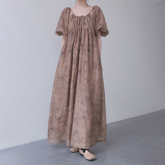 【ワンピース】新中式 禅スタイル 枯色染め アート感漂う 半袖ワンピース【SHシリーズ】