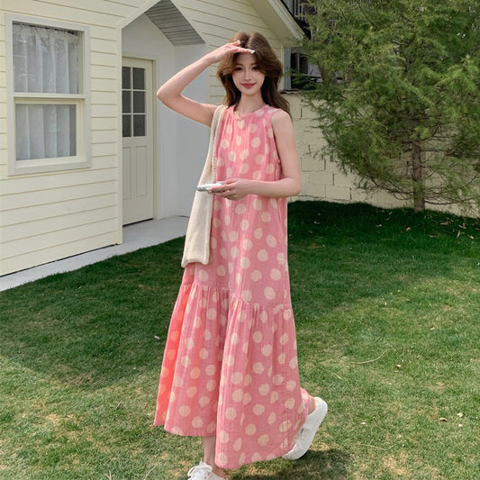 【ワンピース】ガーリー 夏 バカンス風ドーパミン 爆売れ ノースリーブワンピース【SHシリーズ】