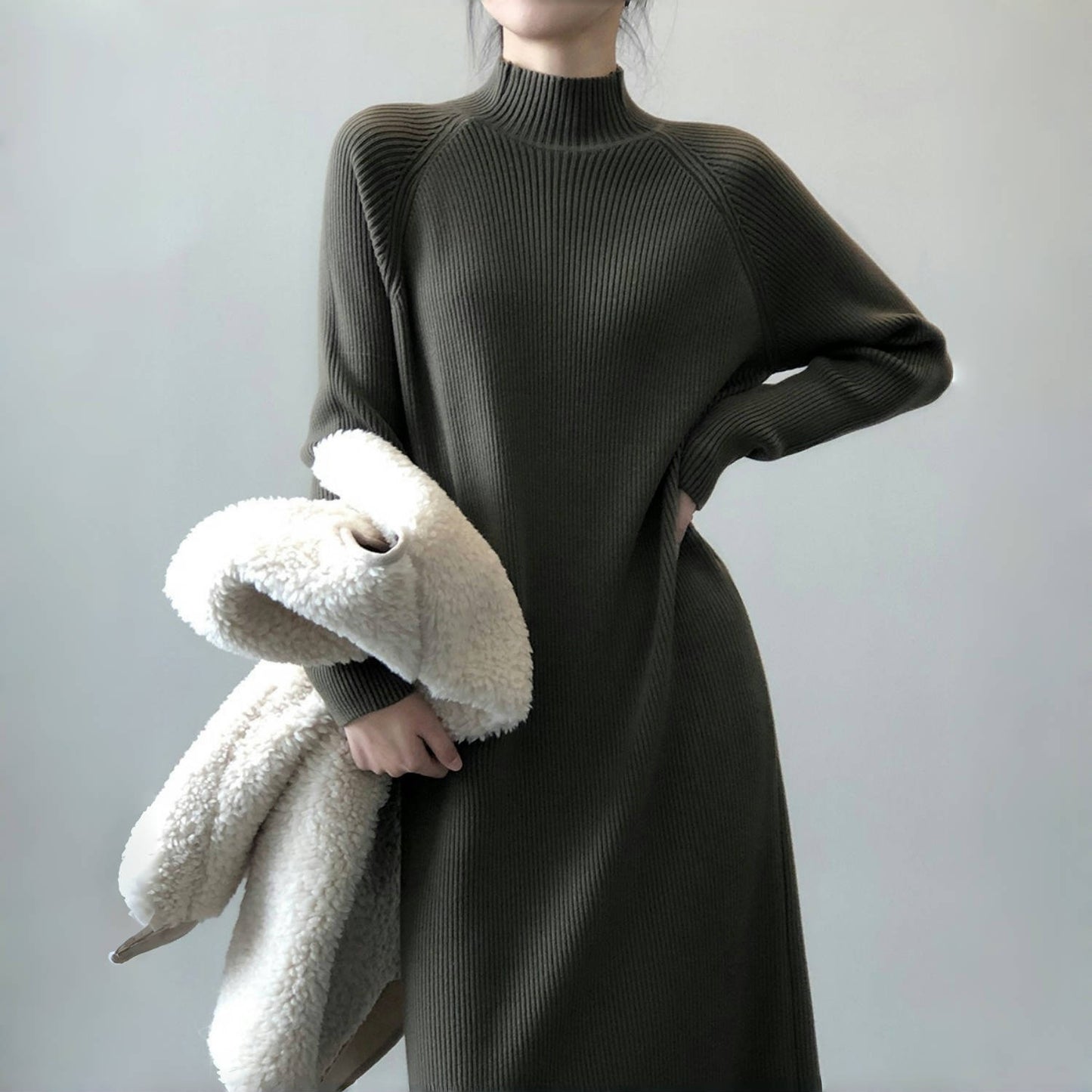 【24AW】【ワンピース】新作 無地 合わせやすい 気質よい 長袖ワンピース 【JZシリーズ】