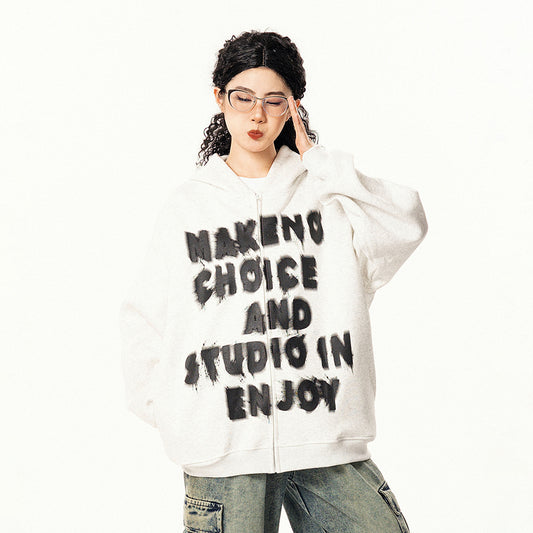 【トップス】アメリカンレトロ ジップアップ フード付きスウェット ゆったりシルエット 万能コーデ 長袖パーカー【FCシリーズ】