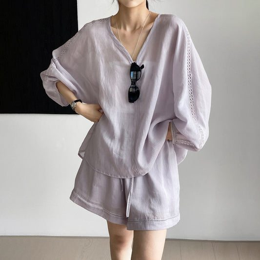 【単品注文】【セットアップ】ラミー 長袖 UVカットシャツ＋カジュアルショートパンツ 上下セット【JZシリーズ】