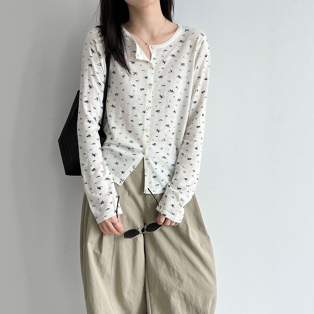 【トップス】レトロ 小花柄 ウール インナー ニットカーディガン Ｔシャツ【JZシリーズ】