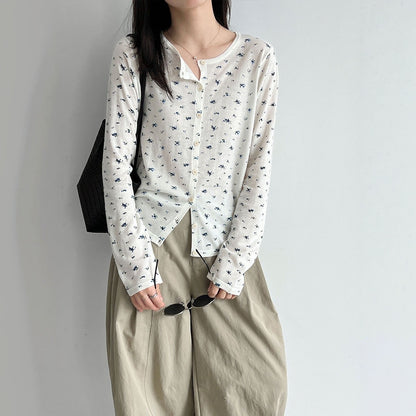 【トップス】レトロ 小花柄 ウール インナー ニットカーディガン Ｔシャツ【JZシリーズ】