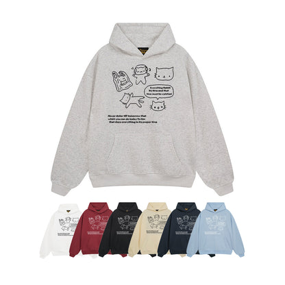 【トップス】🐱ストリート猫プリントヘビーウェイトコットンパーカー ユニセックス ペアルック 秋冬【FCシリーズ】