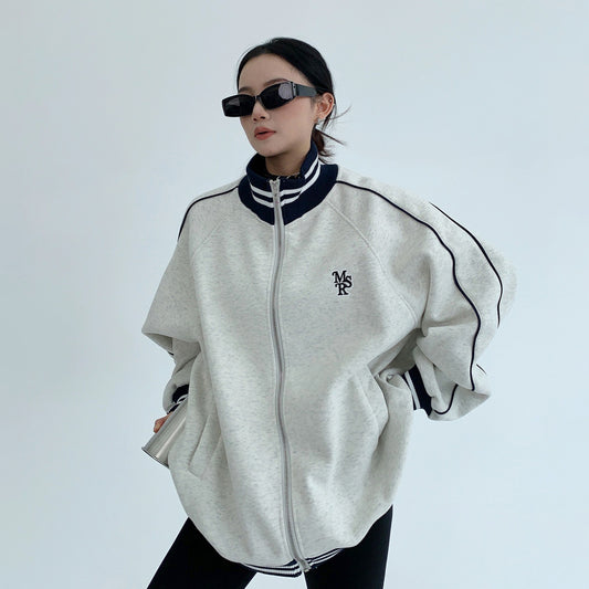 【アウター】高級感 刺繍 スタンドカラー スウェットジャケット レディース【FCシリーズ】