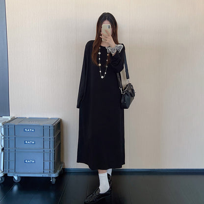 【ワンピース】シンプルロングワンピース レディース 秋冬新作 長袖 ゆったり レイヤードコーデ フレンチ風【JZシリーズ】