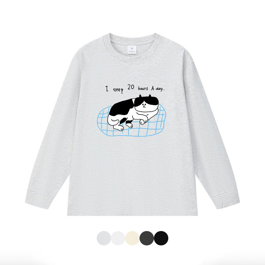 5カラー | S~3XL【トップス】猫のスリープタイム プリント 長袖Tシャツ コットン 秋 ゆったり トップス インナー【FCシリーズ】