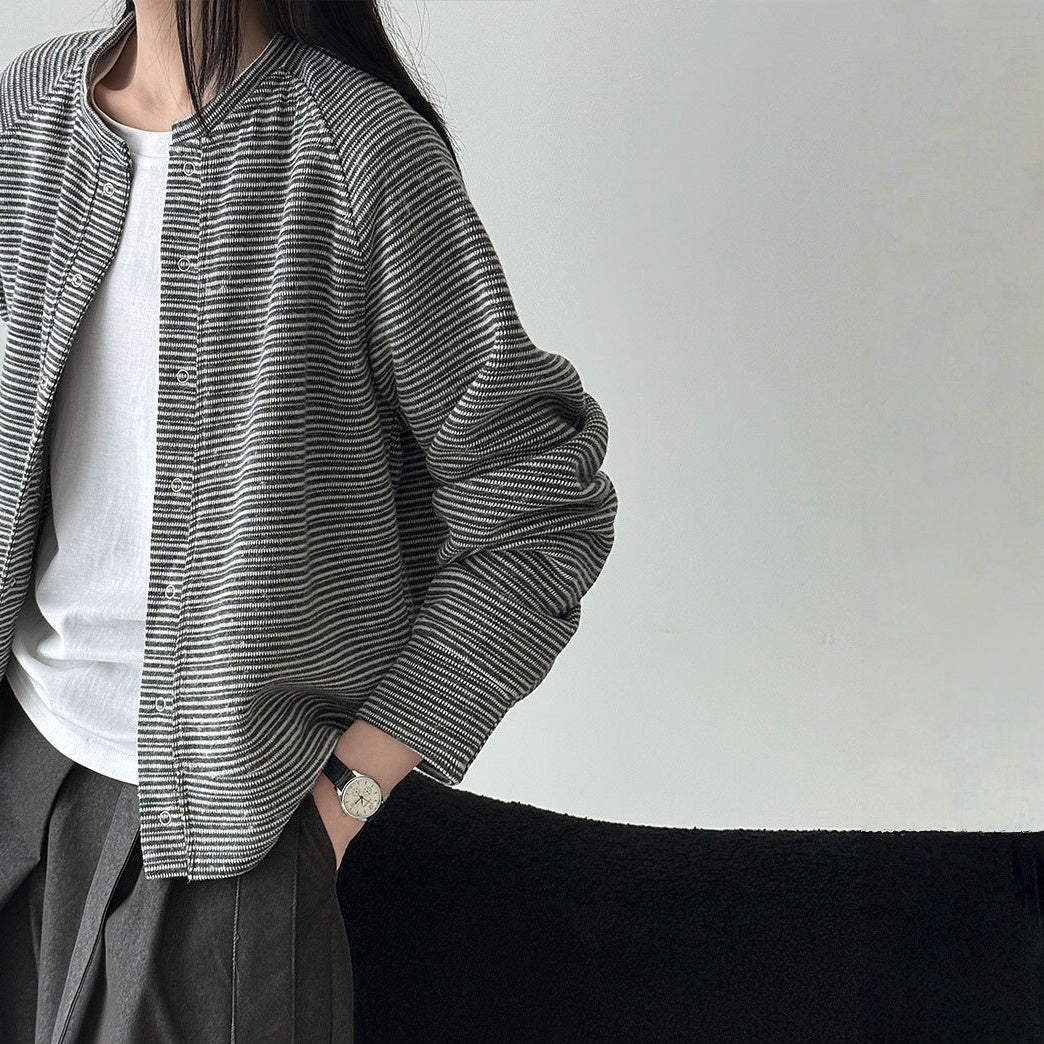 【アウター】春 秋 冬 起毛 ストライプ柄 カーディガン ジャケット【SNシリーズ】